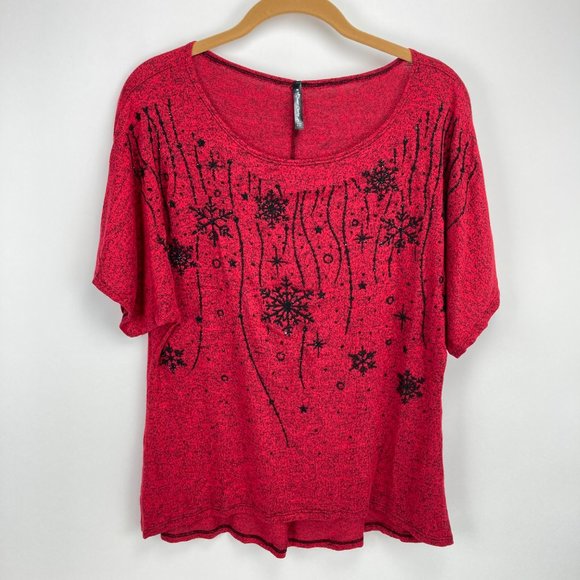 Sweet Clarity Red Black Beaded Floral Shirt M - Picture 2 of 9